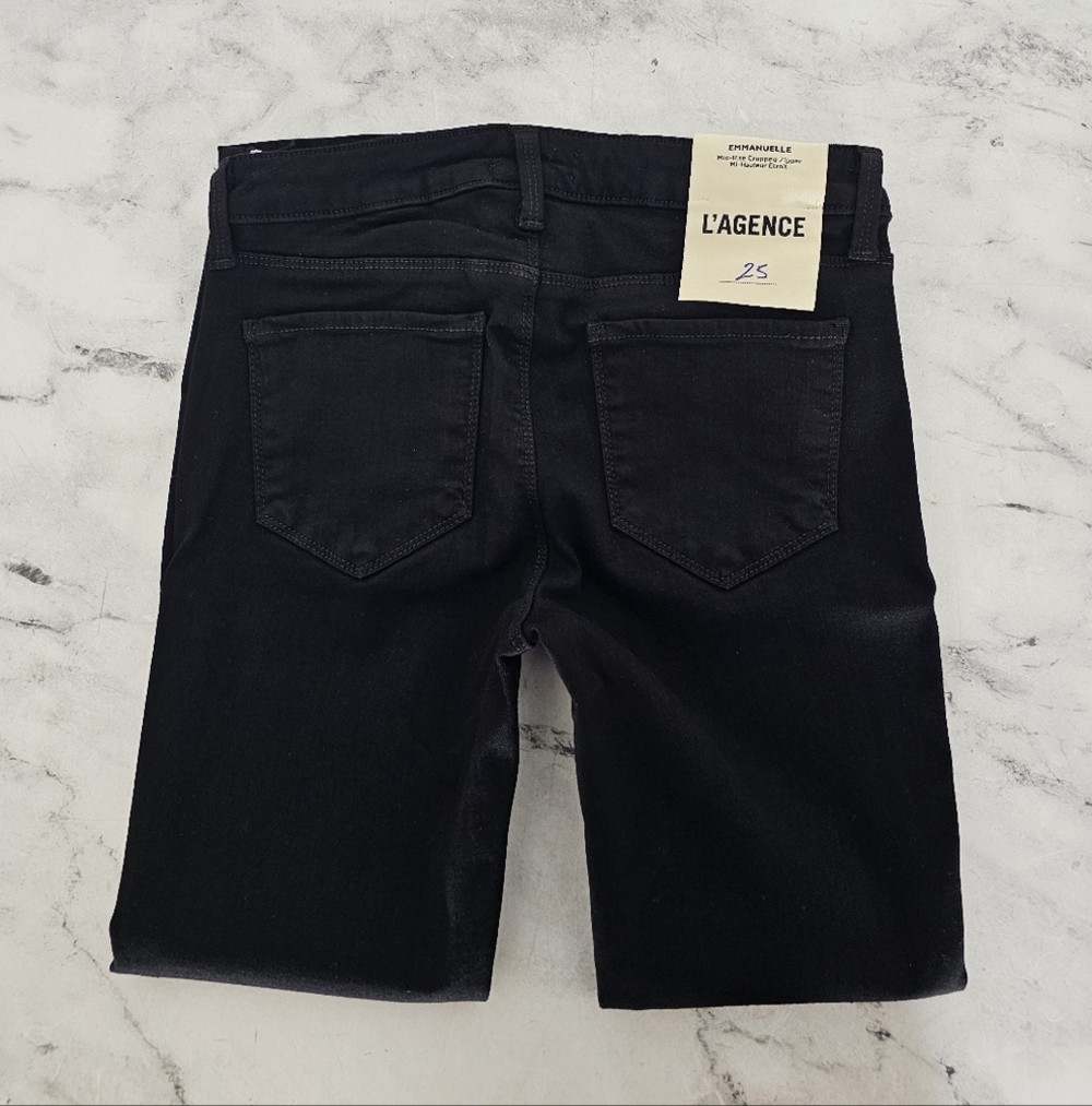 L'agence Emmanuelle Mid Rise Cropped Zipper Moto Y2K Black Skinny Jeans 25 NWT - Picture 6 of 9
